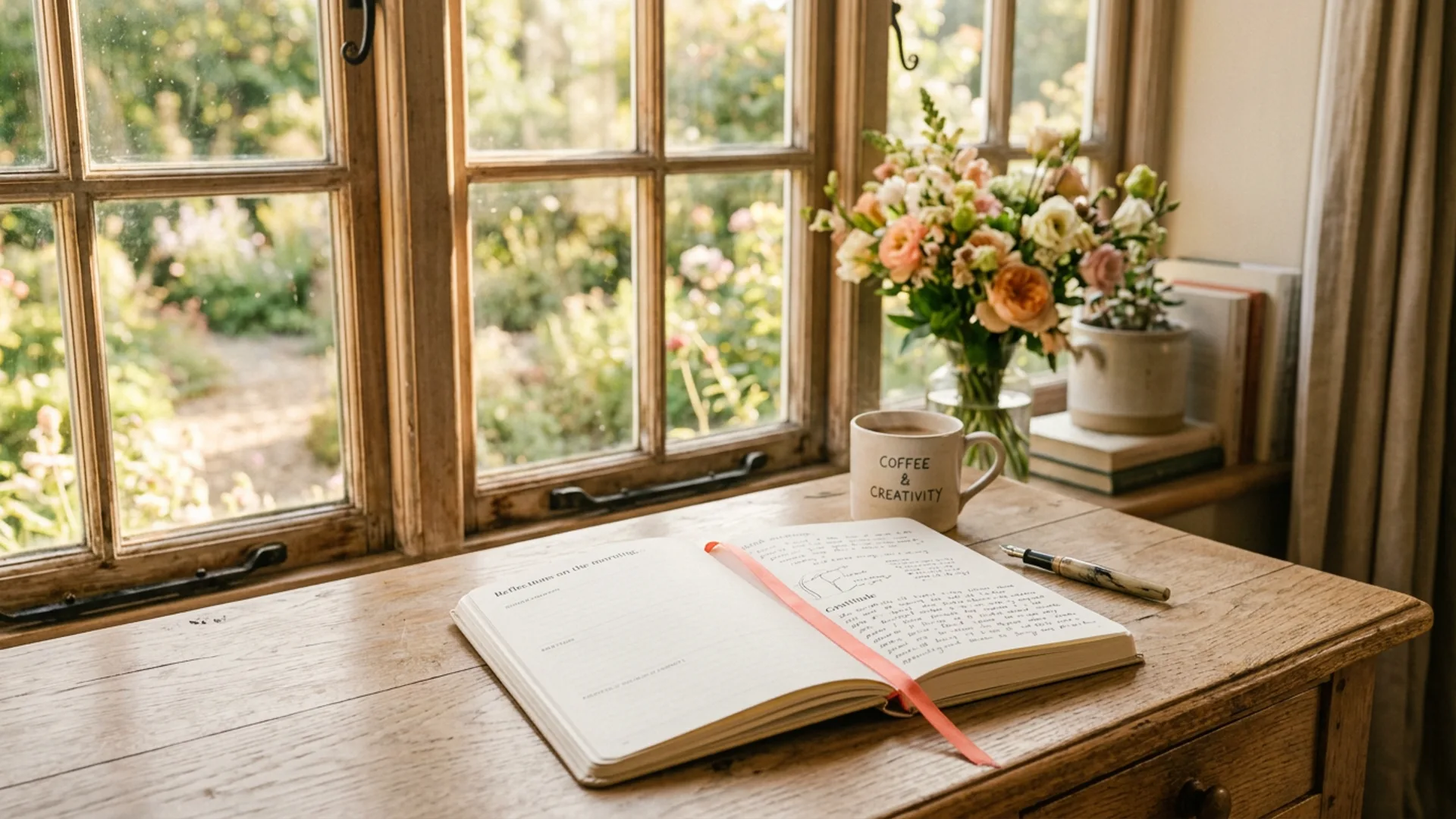 Sunlit journal on a warm desk